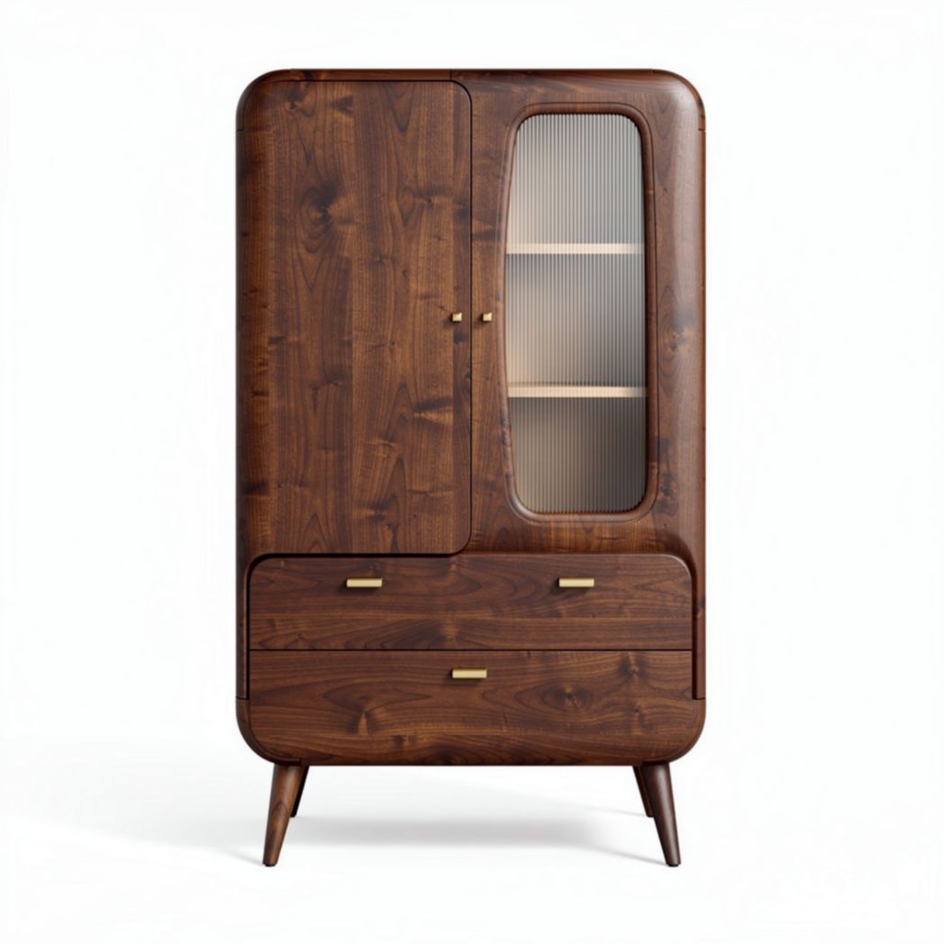 Szafa drewniana w stylu retro z przeszklonymi drzwiami 150 x 80 x 190cm